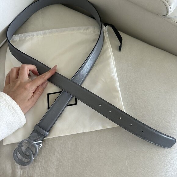 New 100% Authentic GUCCI Belt Marmont 414516 80 cm 32 In Grey Leather Logo - Picture 5 of 6